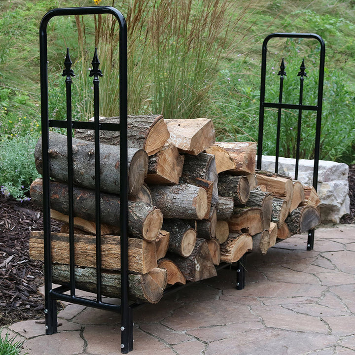 Sunnydaze 6 ft Powder-Coated Steel Firewood Log Rack with Black Cover Image 6