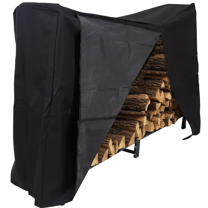 Sunnydaze 6 ft Powder-Coated Steel Firewood Log Rack with Black Cover Image 8