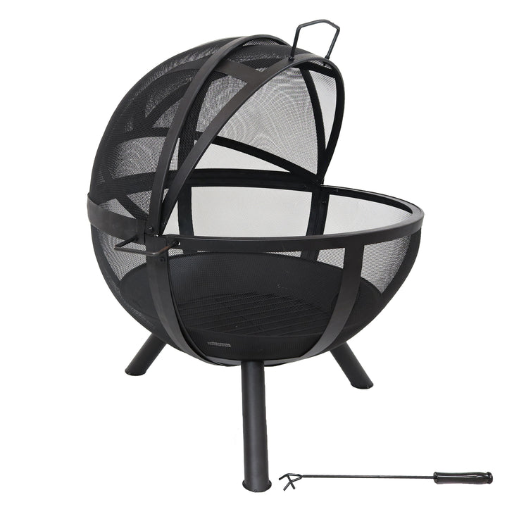 Sunnydaze Flaming Ball Wood-Burning Fire Pit with Poker - 30 in - Black Image 7