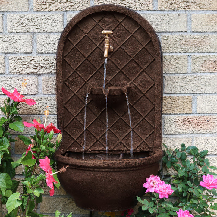 Sunnydaze Messina Outdoor Solar Wall Fountain with Battery - Bronze Image 4