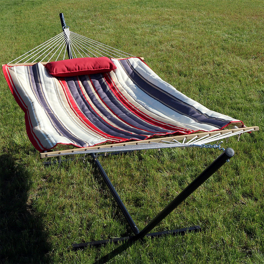 Sunnydaze Large Rope Hammock with Steel Stand and Pad/Pillow - Modern Lines Image 4