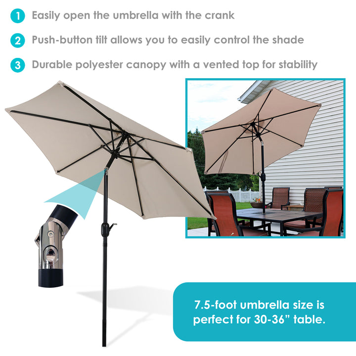 Sunnydaze 7.5 ft Aluminum Patio Umbrella with Tilt and Crank - Beige Image 4