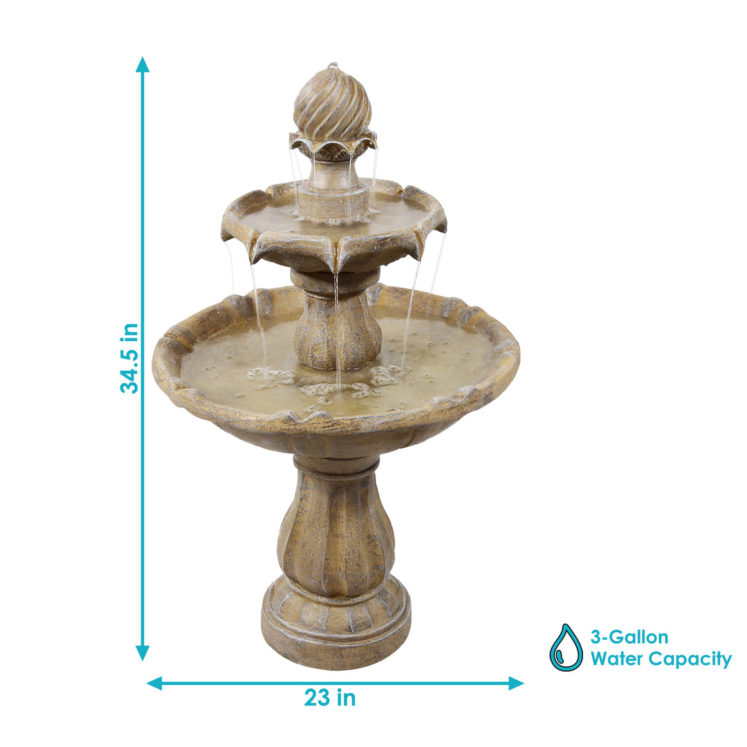 Sunnydaze Resin Outdoor 2-Tier Solar Water Fountain with Battery - Earth Image 4