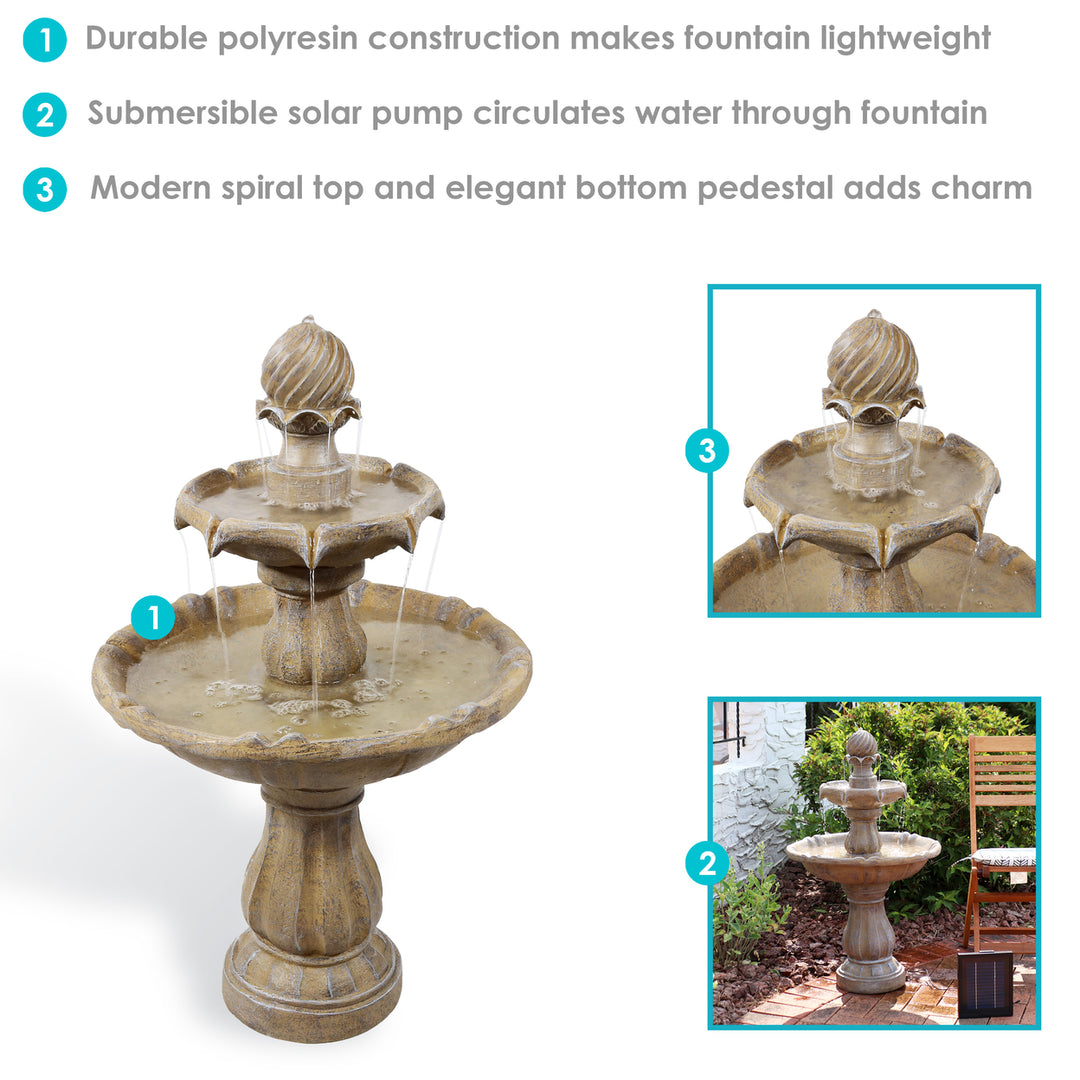 Sunnydaze Resin Outdoor 2-Tier Solar Water Fountain with Battery - Earth Image 3