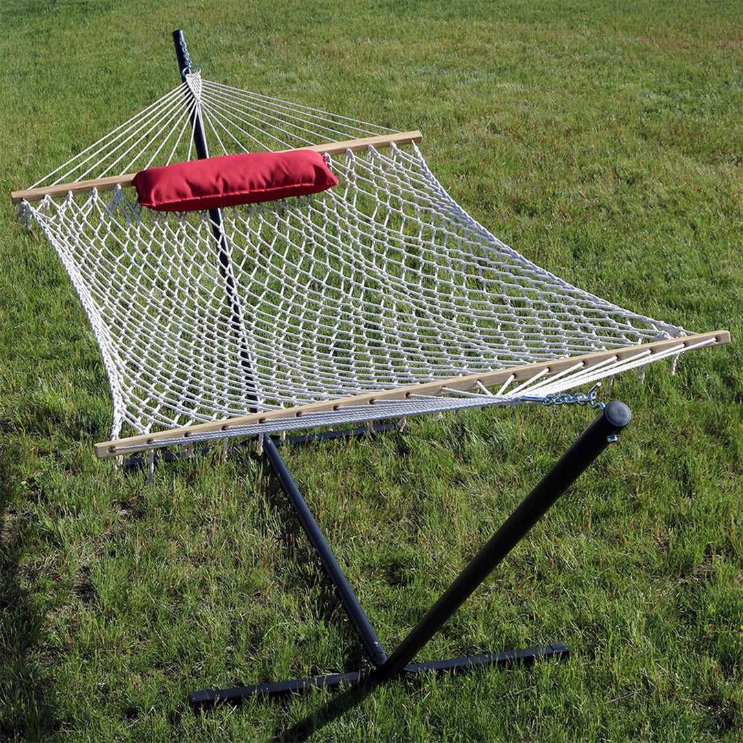 Sunnydaze Large Rope Hammock with Steel Stand and Pad/Pillow - Modern Lines Image 5