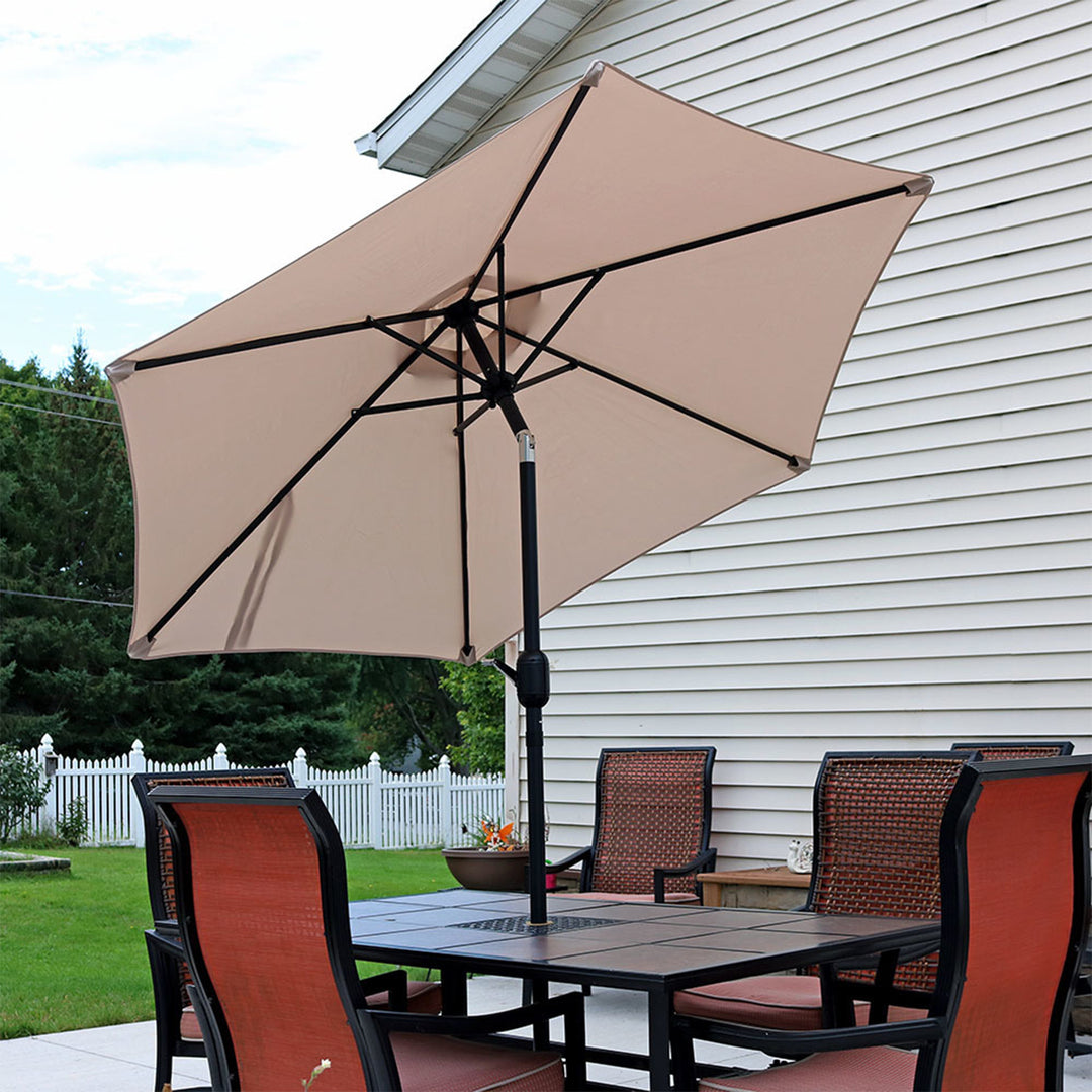 Sunnydaze 7.5 ft Aluminum Patio Umbrella with Tilt and Crank - Beige Image 10