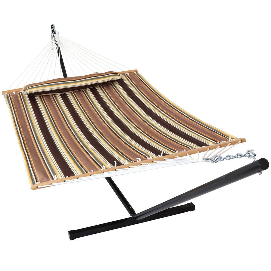 Sunnydaze 2-Person Quilted Fabric Hammock with Steel Stand - Sandy Beach Image 1