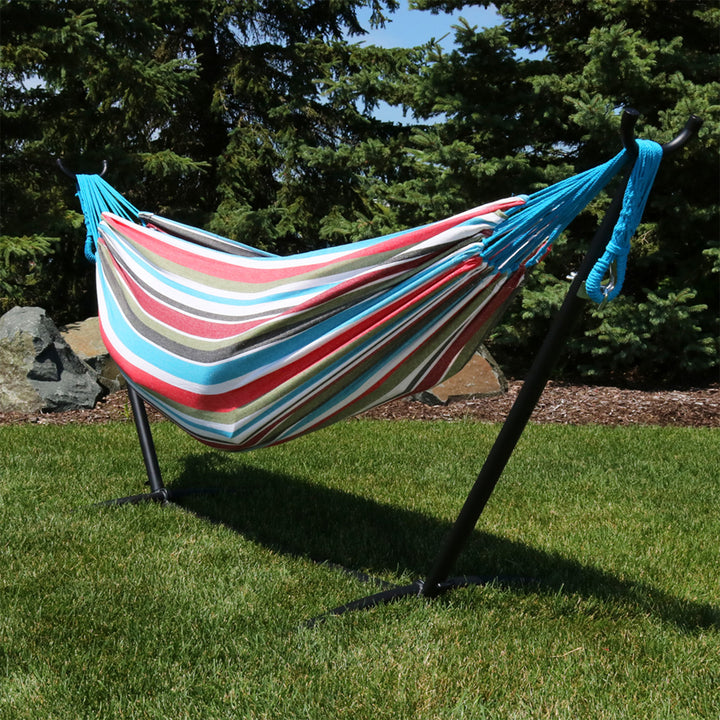 Sunnydaze Cotton Hammock with Steel Stand and Carrying Case - Cool Breeze Image 4