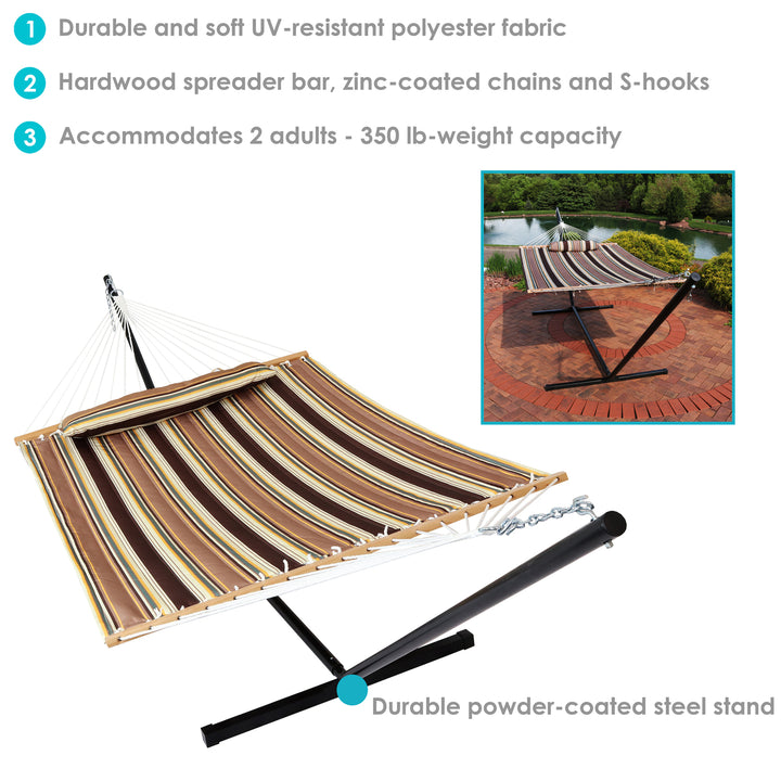 Sunnydaze 2-Person Quilted Fabric Hammock with Steel Stand - Sandy Beach Image 2