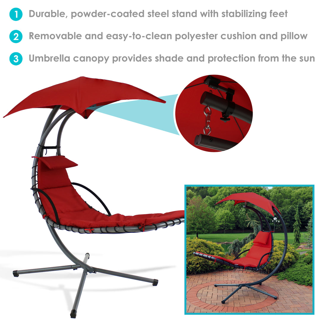 Sunnydaze Floating Lounge Chair with Umbrella/Cushion and Stand Image 4