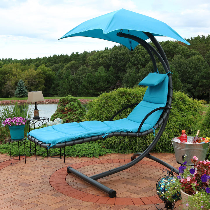 Sunnydaze Floating Chaise Lounge Chair with Canopy and Arc Stand - Teal Image 7