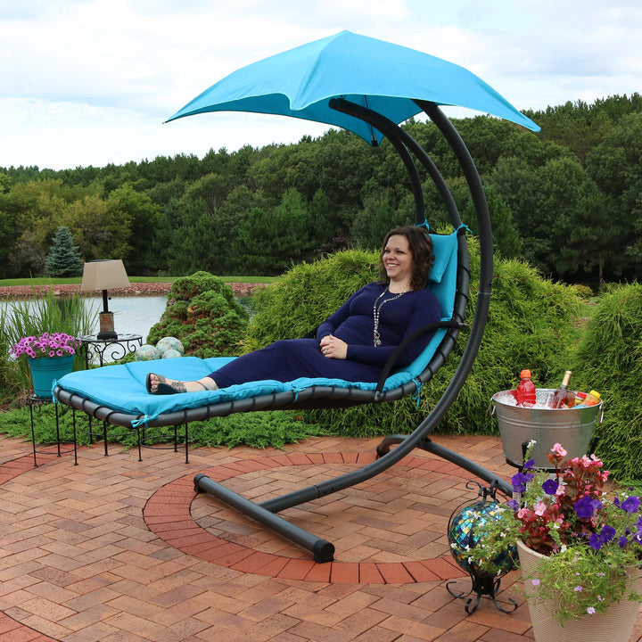 Sunnydaze Floating Chaise Lounge Chair with Canopy and Arc Stand - Teal Image 7