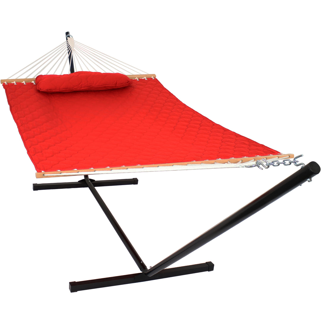 Sunnydaze 2-Person Quilted Fabric Hammock with Steel Stand - Red Image 1