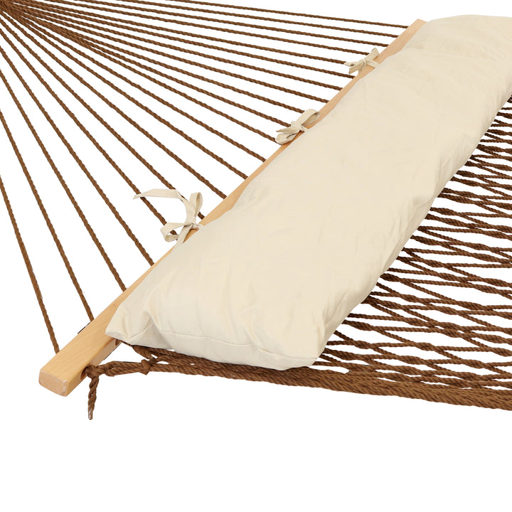 Sunnydaze Large Polyester Rope Hammock with Spreader Bar and Pillow - Brown Image 7