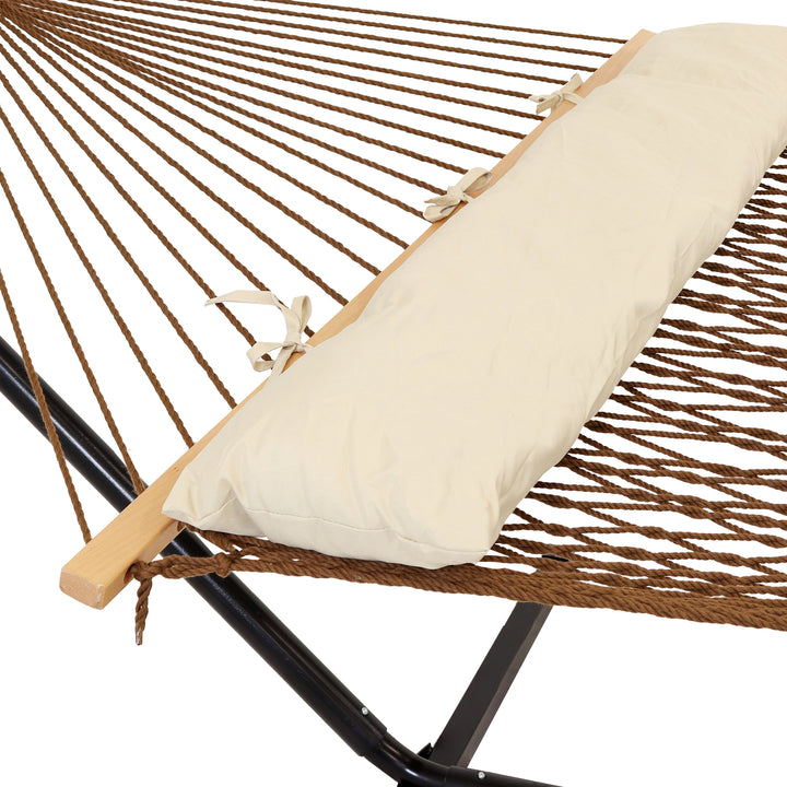 Sunnydaze 2-Person Polyester Rope Hammock with Steel Stand - Brown Image 8