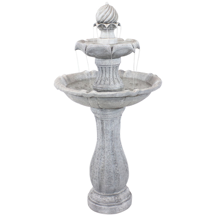 Sunnydaze Arcade Resin Outdoor 2-Tier Solar Fountain with Battery - White Image 1