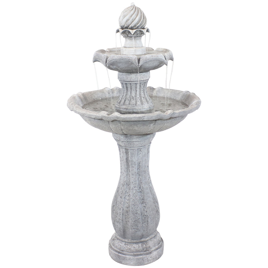 Sunnydaze Arcade Resin Outdoor 2-Tier Solar Fountain with Battery - White Image 1