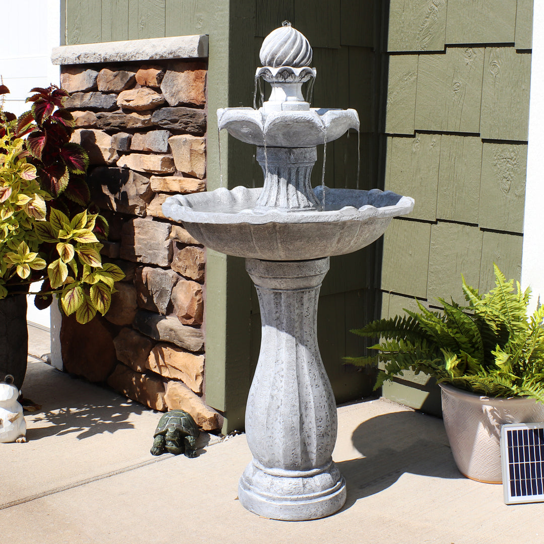 Sunnydaze Arcade Resin Outdoor 2-Tier Solar Fountain with Battery - White Image 4