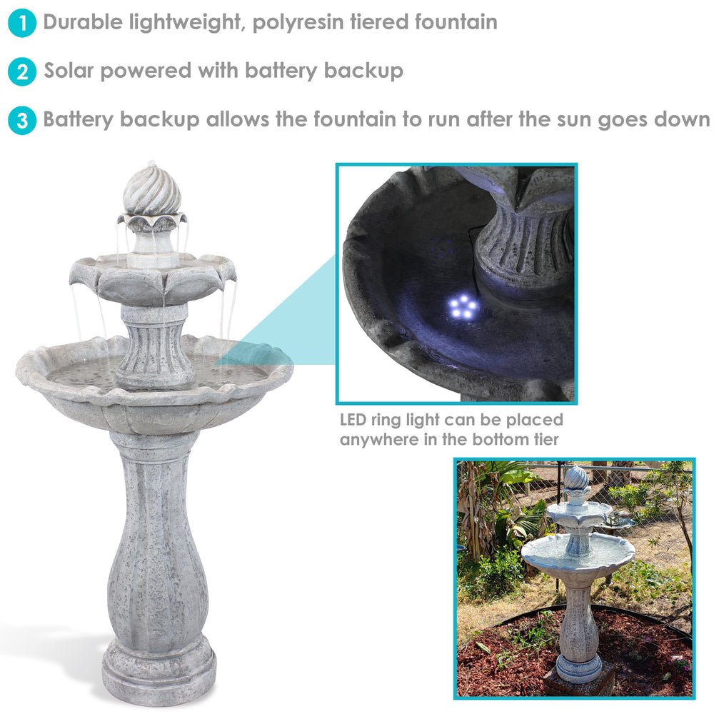 Sunnydaze Arcade Resin Outdoor 2-Tier Solar Fountain with Battery - White Image 2