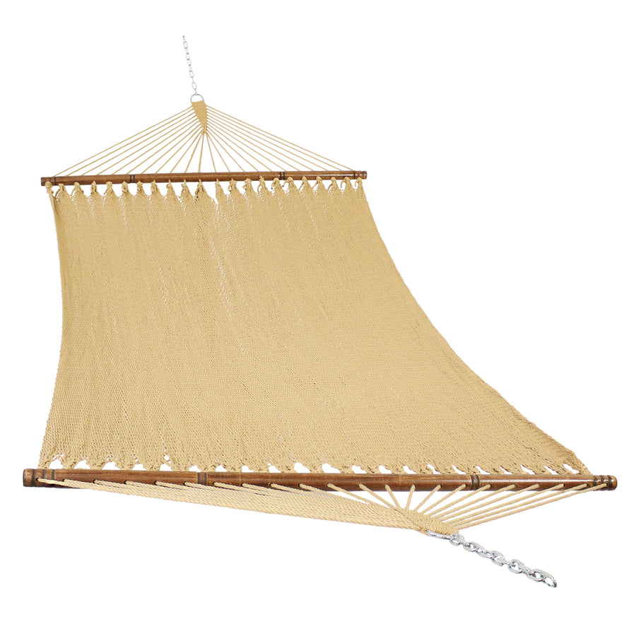 Sunnydaze 2-Person Polyester Rope Hammock with Spreader Bars - Tan Image 1