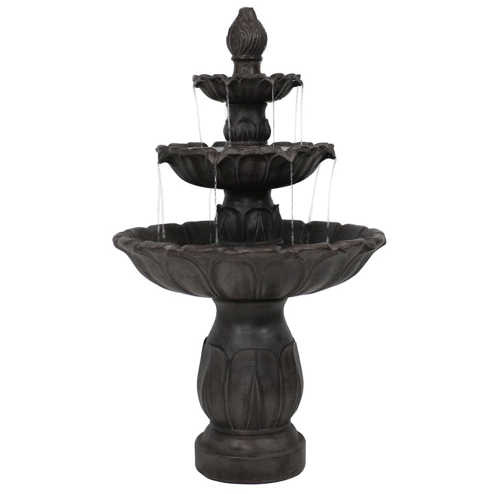 Sunnydaze Classic Tulip Polystone Outdoor 3-Tier Fountain - Dark Brown Image 1