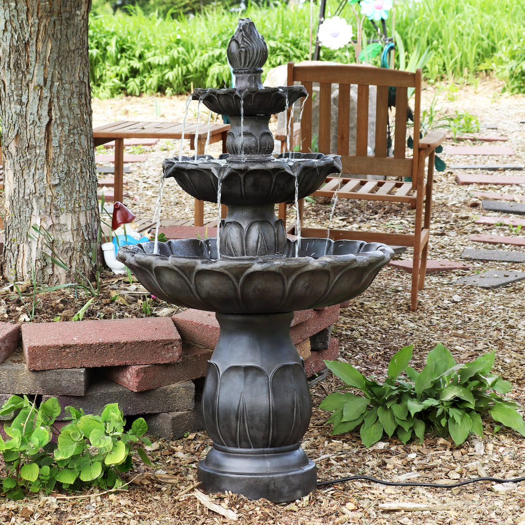 Sunnydaze Classic Tulip Polystone Outdoor 3-Tier Fountain - Dark Brown Image 4