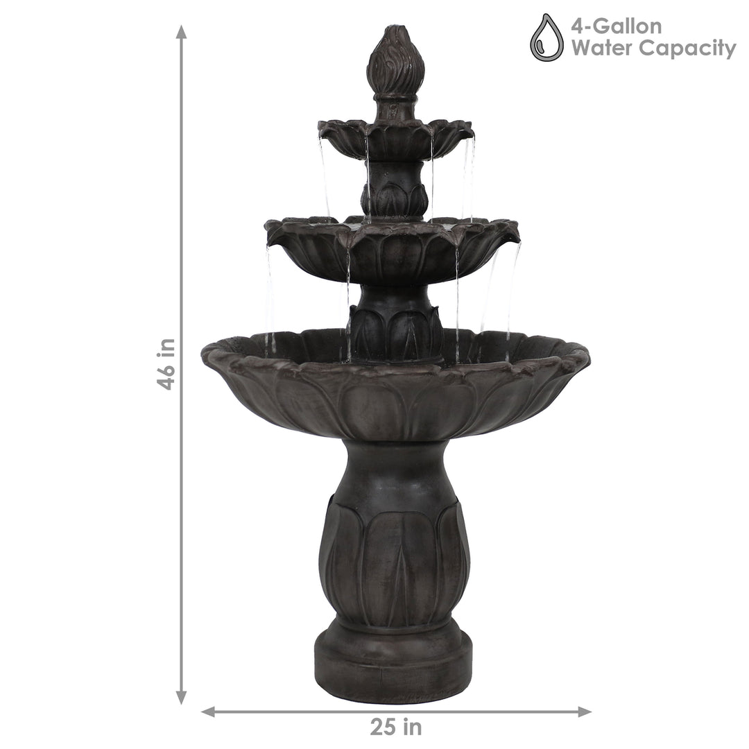 Sunnydaze Classic Tulip Polystone Outdoor 3-Tier Fountain - Dark Brown Image 3