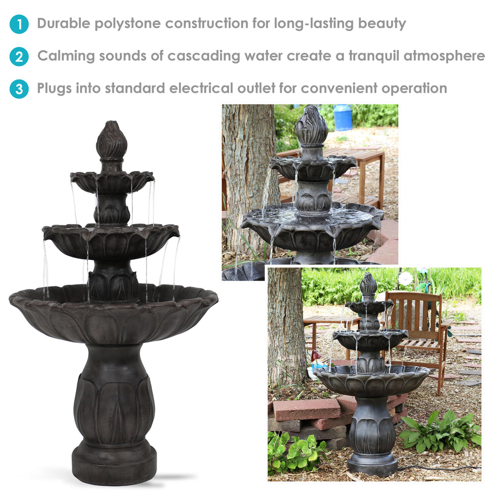 Sunnydaze Classic Tulip Polystone Outdoor 3-Tier Fountain - Dark Brown Image 2