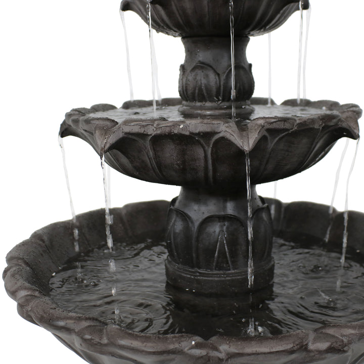 Sunnydaze Classic Tulip Polystone Outdoor 3-Tier Fountain - Dark Brown Image 8