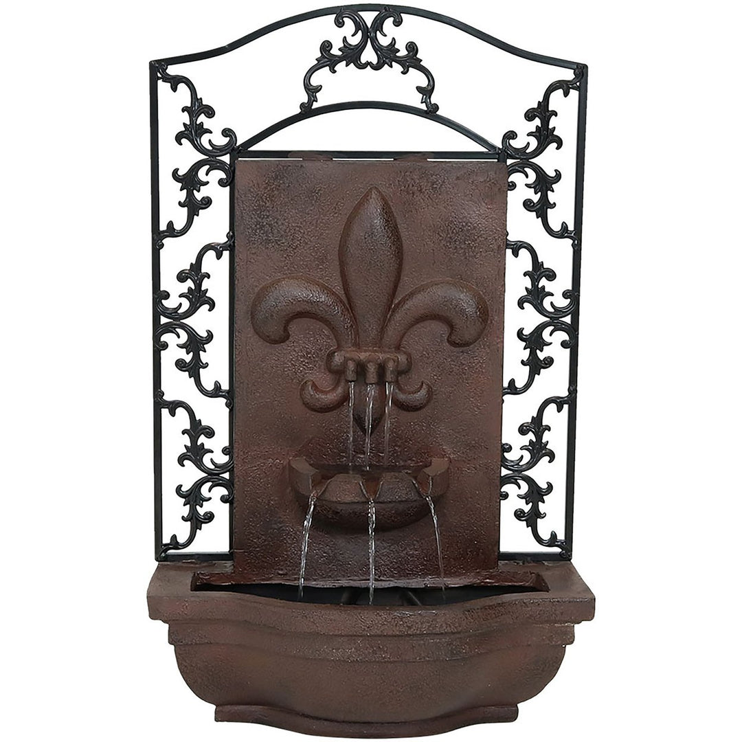 Sunnydaze French Lily Polystone Outdoor Solar Wall Fountain - Iron Image 1