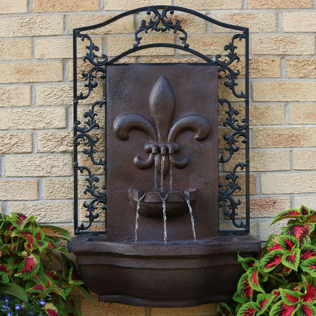 Sunnydaze French Lily Polystone Outdoor Solar Wall Fountain - Iron Image 3