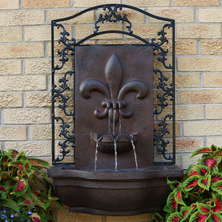 Sunnydaze French Lily Polystone Outdoor Solar Wall Fountain - Iron Image 3