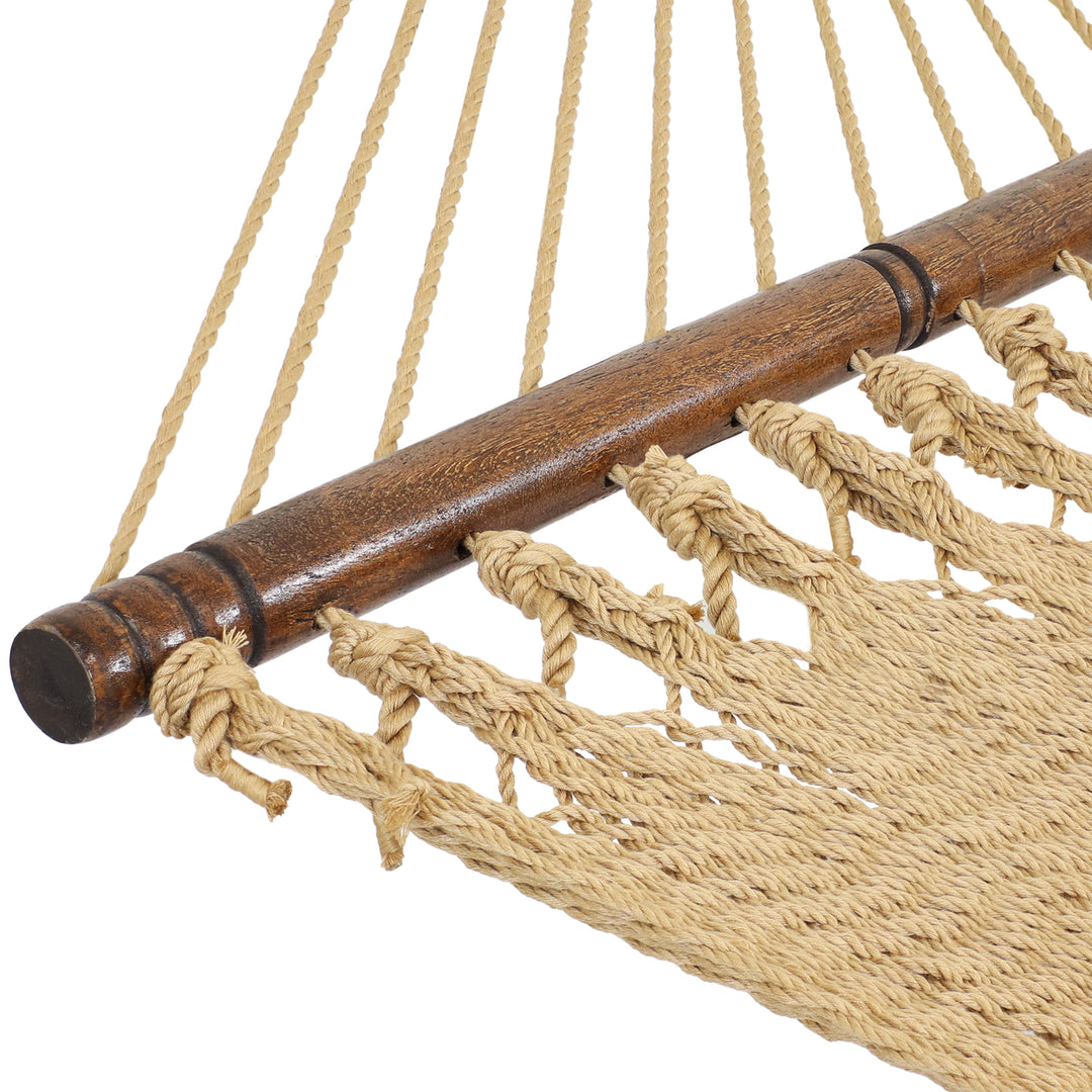 Sunnydaze 2-Person Polyester Rope Hammock with Spreader Bars - Tan Image 5