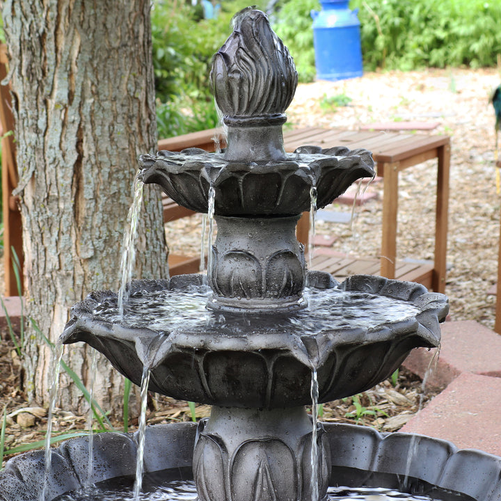 Sunnydaze Classic Tulip Polystone Outdoor 3-Tier Fountain - Dark Brown Image 5