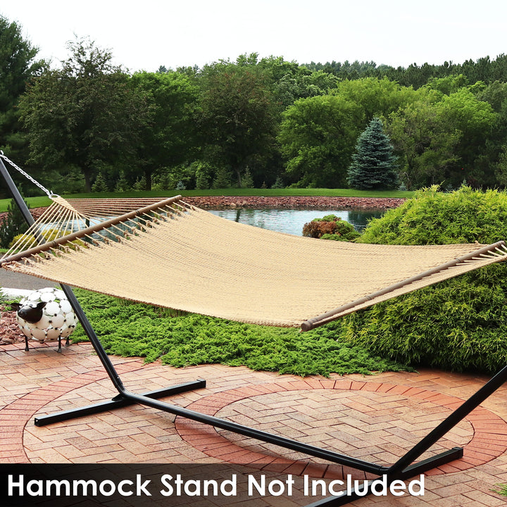 Sunnydaze 2-Person Polyester Rope Hammock with Spreader Bars - Tan Image 7