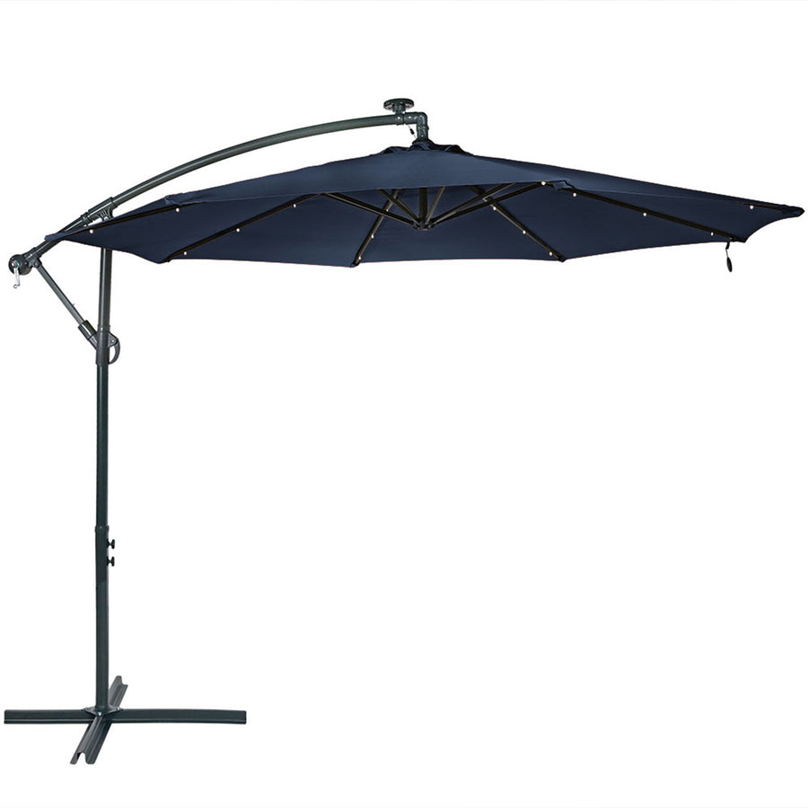 Sunnydaze 10 ft Solar Offset Steel Patio Umbrella with Crank - Navy Blue Image 1