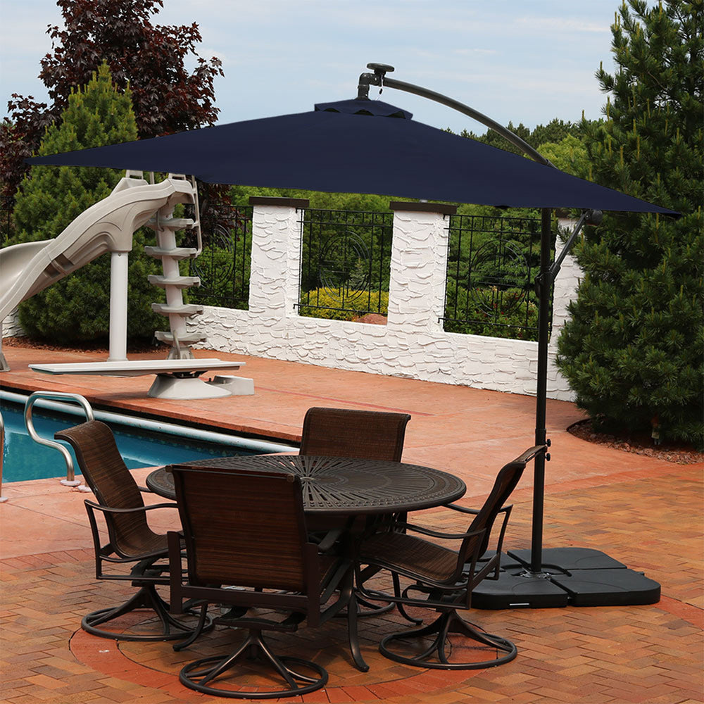 Sunnydaze 10 ft Solar Offset Steel Patio Umbrella with Crank - Navy Blue Image 2