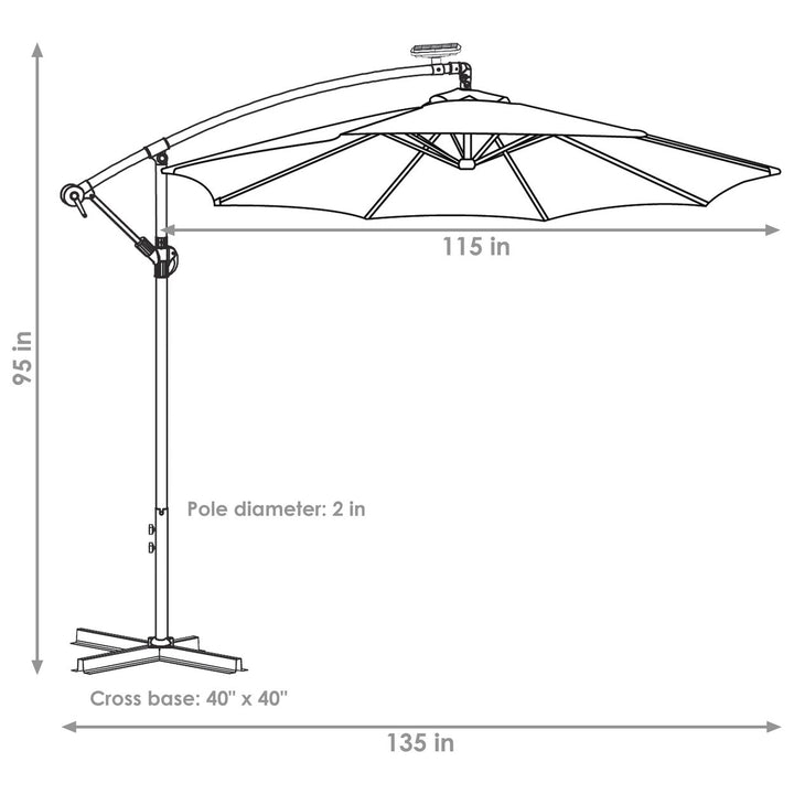 Sunnydaze 10 ft Solar Offset Steel Patio Umbrella with Crank - Navy Blue Image 3