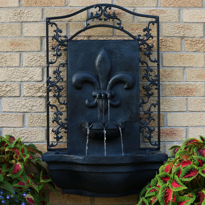 Sunnydaze French Lily Polystone Outdoor Solar Wall Fountain - Lead Image 3