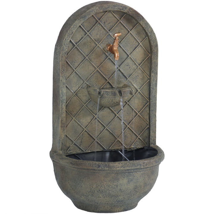 Sunnydaze Messina Polystone Outdoor Solar Wall Fountain - Florentine Stone Image 1