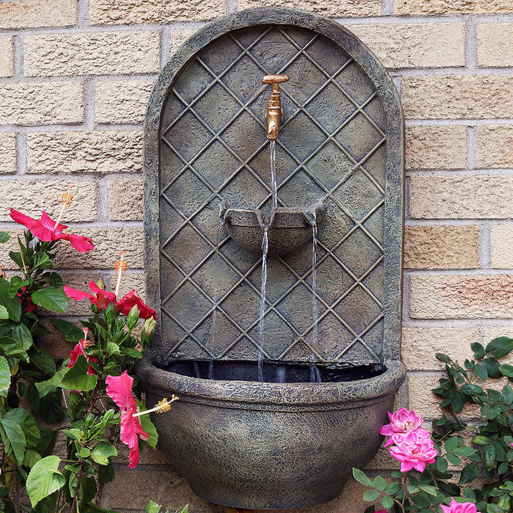 Sunnydaze Messina Polystone Outdoor Solar Wall Fountain - Florentine Stone Image 5