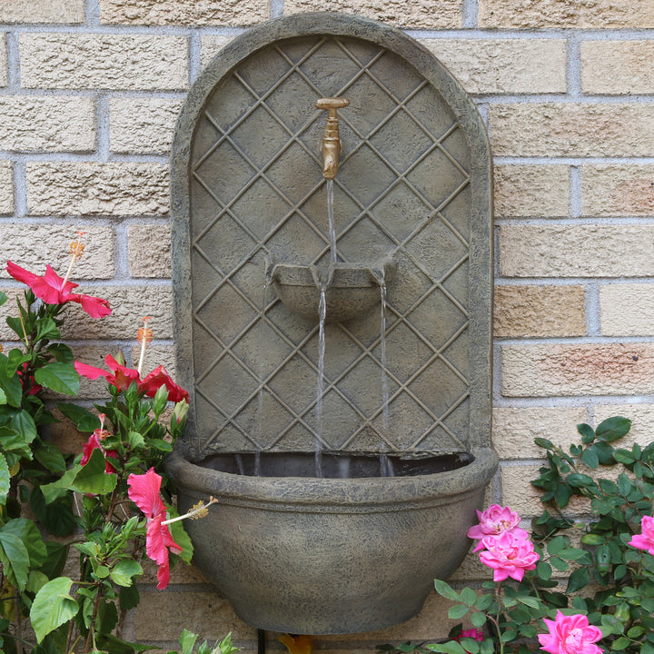 Sunnydaze Messina Polystone Outdoor Wall Fountain - Florentine Stone Image 4