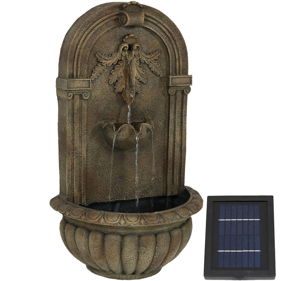 Sunnydaze Florence Polystone Outdoor Solar Wall Fountain - Florentine Stone Image 1