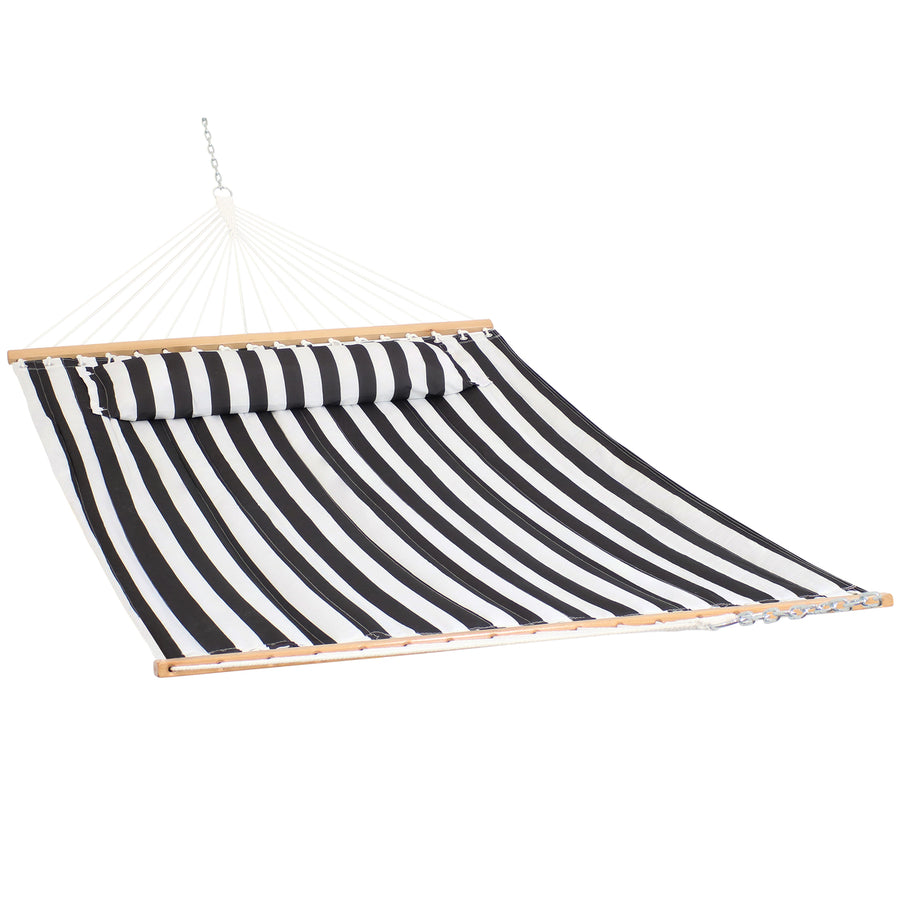 Sunnydaze Large Quilted Fabric Hammock with Spreader Bars - Black and White Image 1