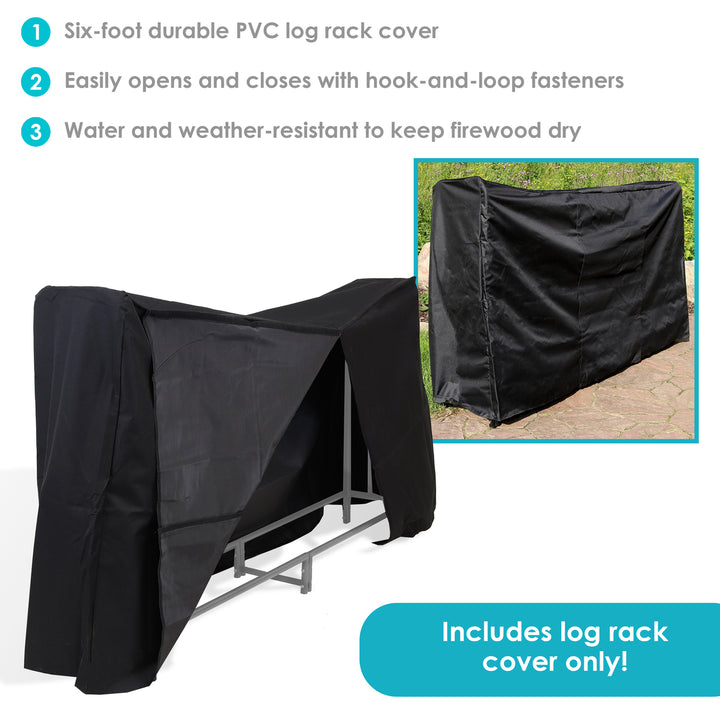 Sunnydaze 6 ft Heavy-Duty PVC Firewood Log Rack Cover - Black Image 2