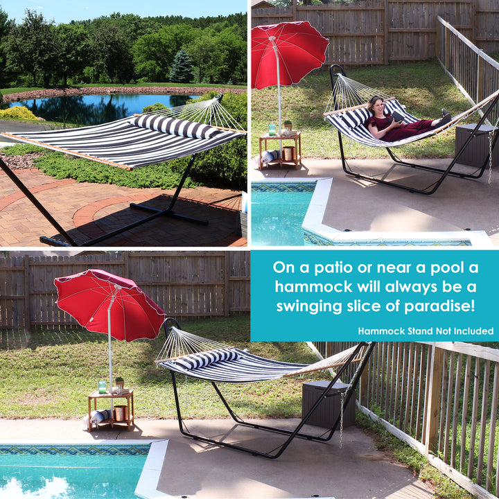 Sunnydaze Large Quilted Fabric Hammock with Spreader Bars - Black and White Image 7