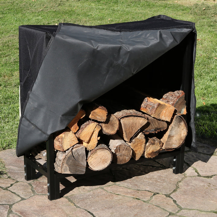 Sunnydaze 30 in Black Powder-Coated Steel Firewood Log Rack and Cover Image 2