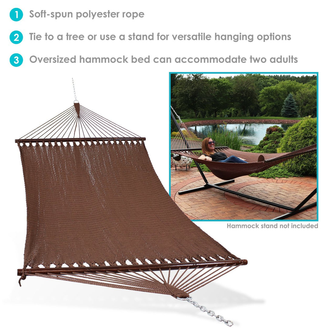 Sunnydaze 2-Person Polyester Rope Hammock with Spreader Bars - Mocha Image 4