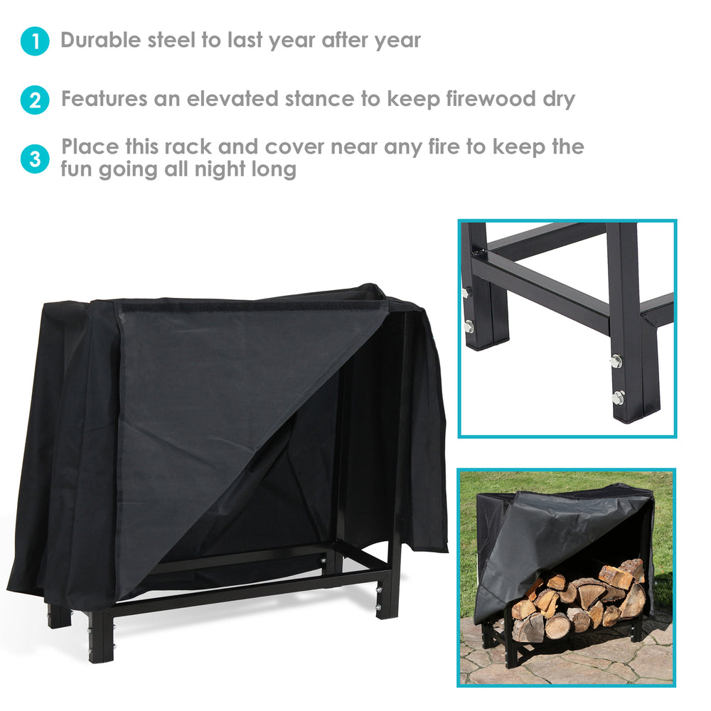 Sunnydaze 30 in Black Powder-Coated Steel Firewood Log Rack and Cover Image 2