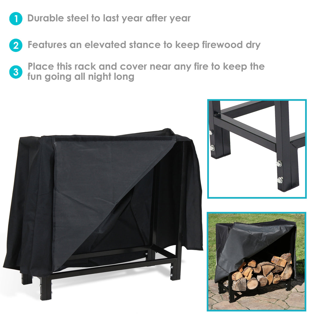 Sunnydaze 30 in Black Powder-Coated Steel Firewood Log Rack and Cover Image 3
